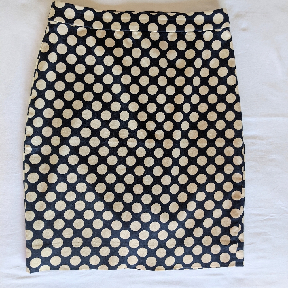 J.Crew The Pencil Skirt navy blue cream polka dots
